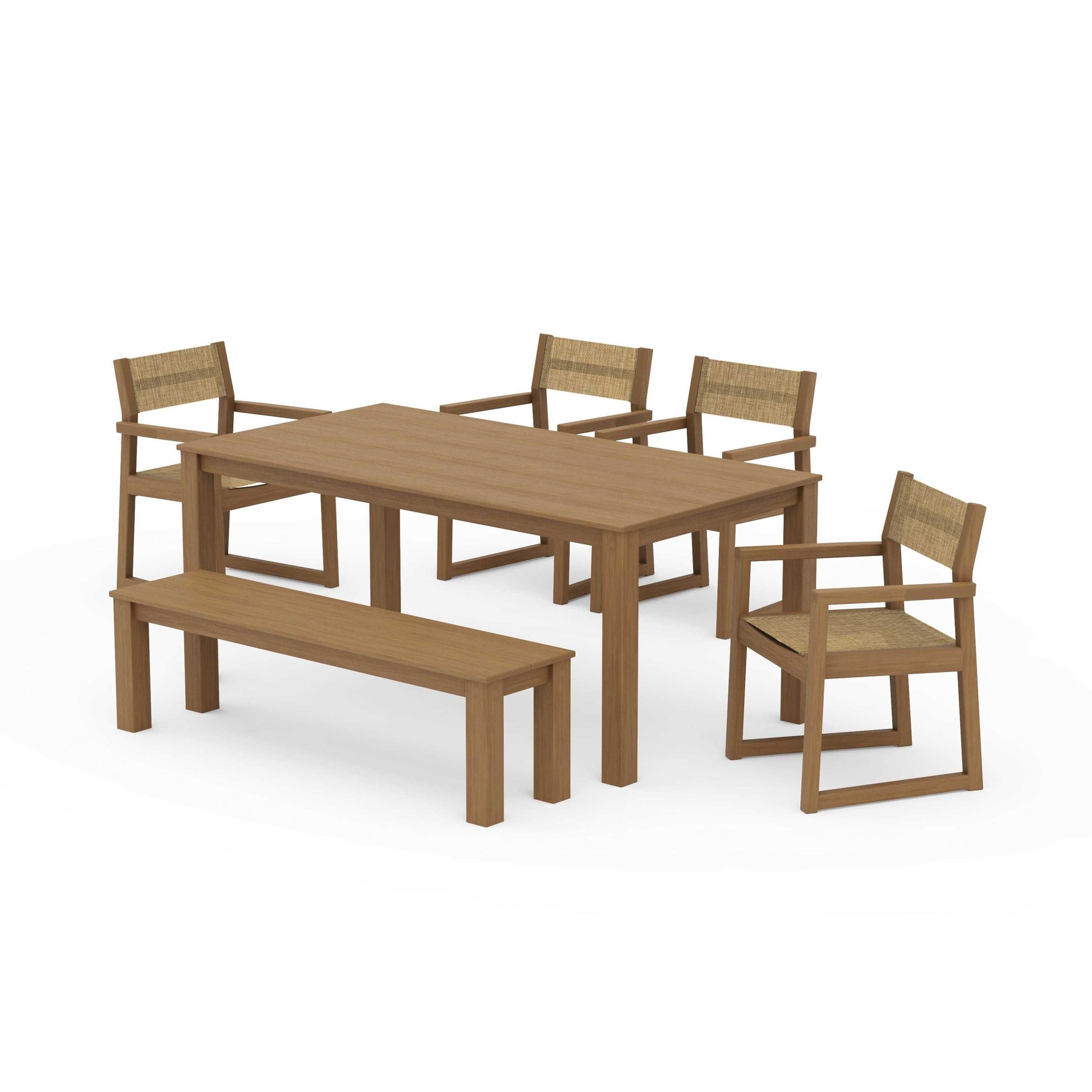 POLYWOOD EDGE Sling Arm Chair 6-Piece Parsons Dining Set with Bench — Natural / Burlap Sling