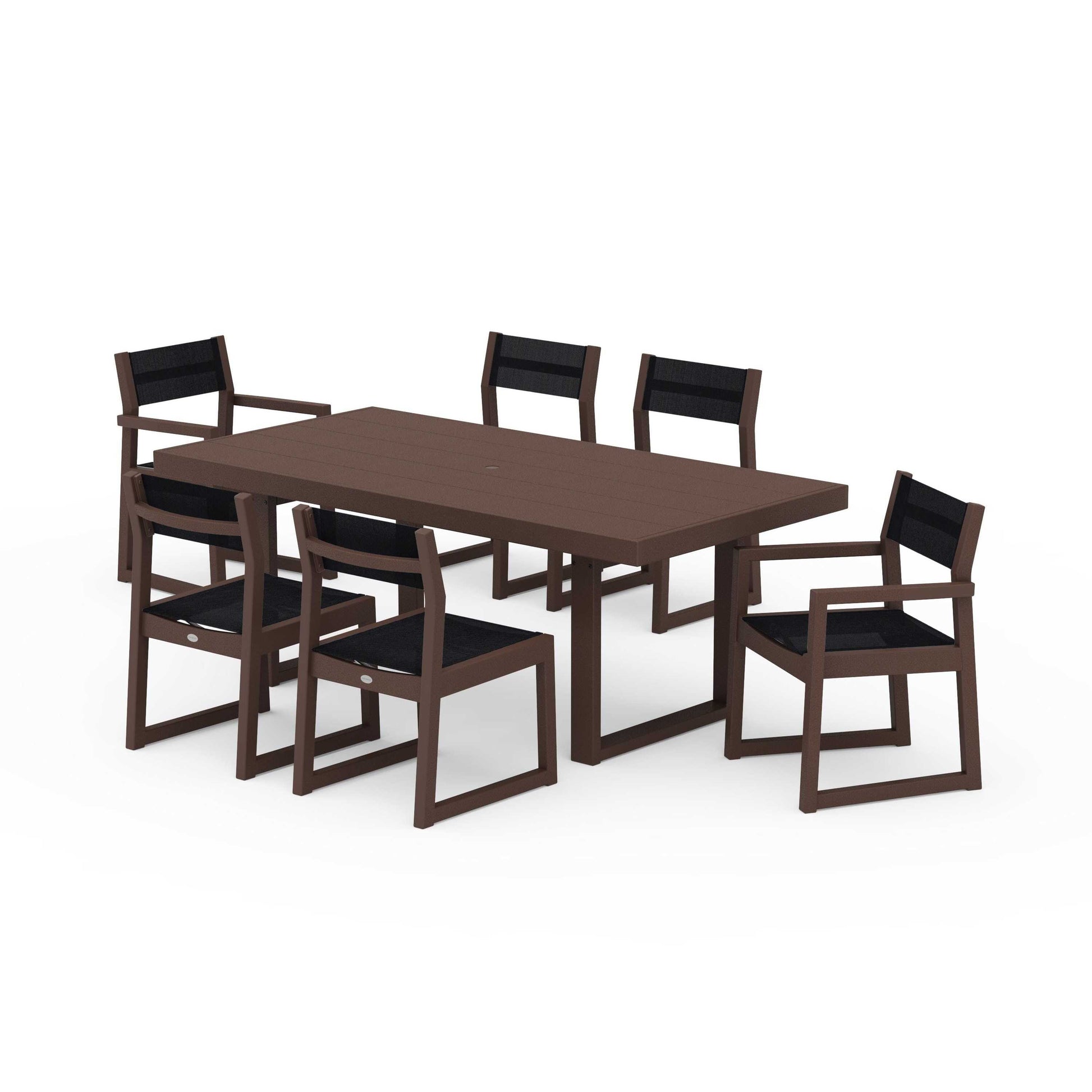 POLYWOOD EDGE Sling 7-Piece Dining Set — Mahogany / Black Sling