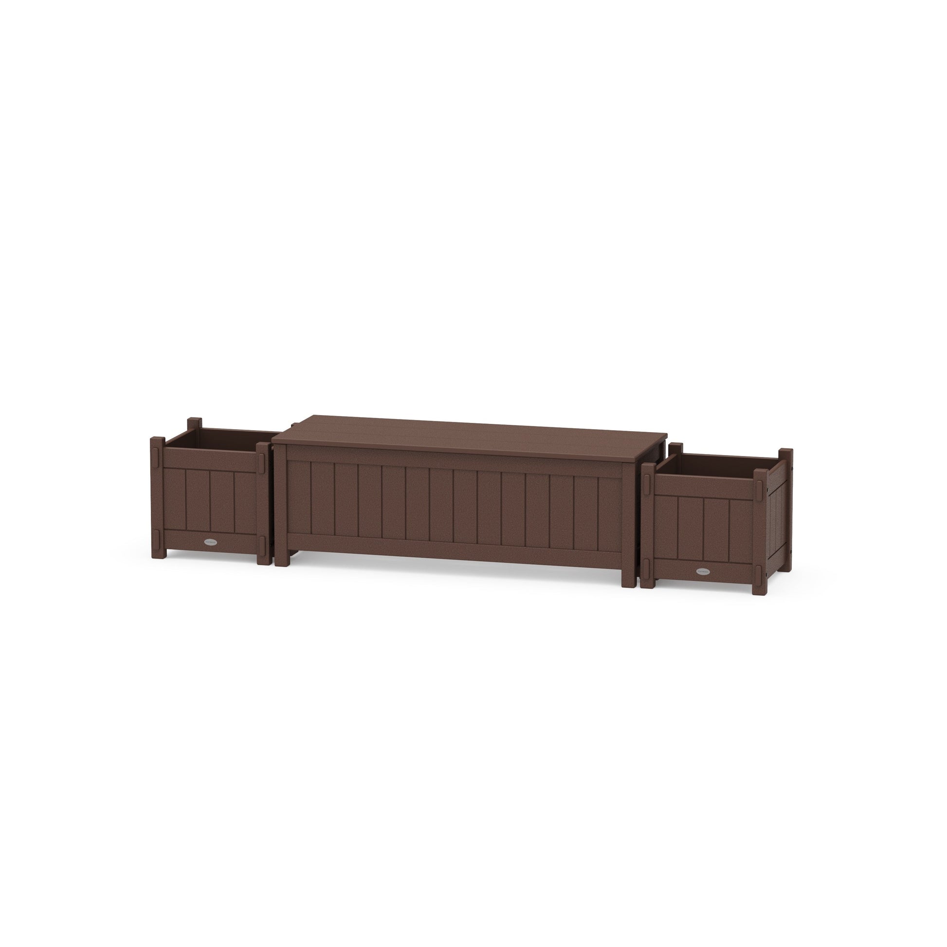 POLYWOOD 48" Vineyard Straight Planter Storage Bench Set — Mahogany