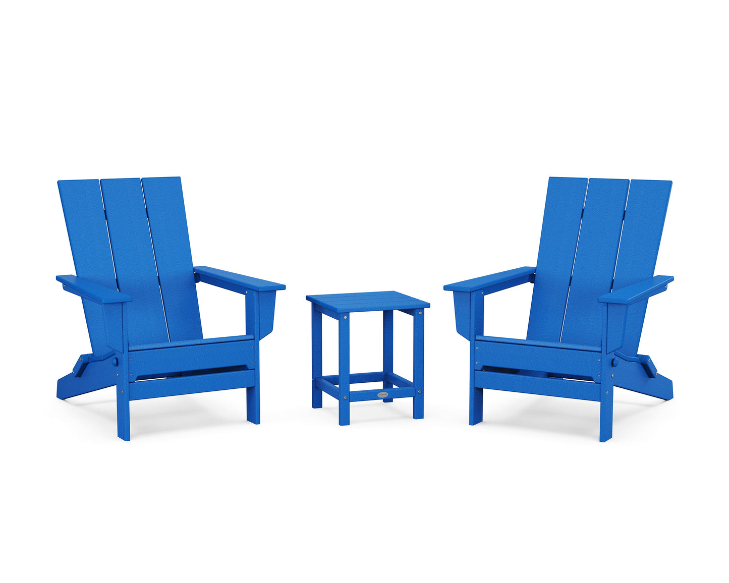 POLYWOOD 3-Piece Modern Studio Folding Adirondack Set — Pacific Blue