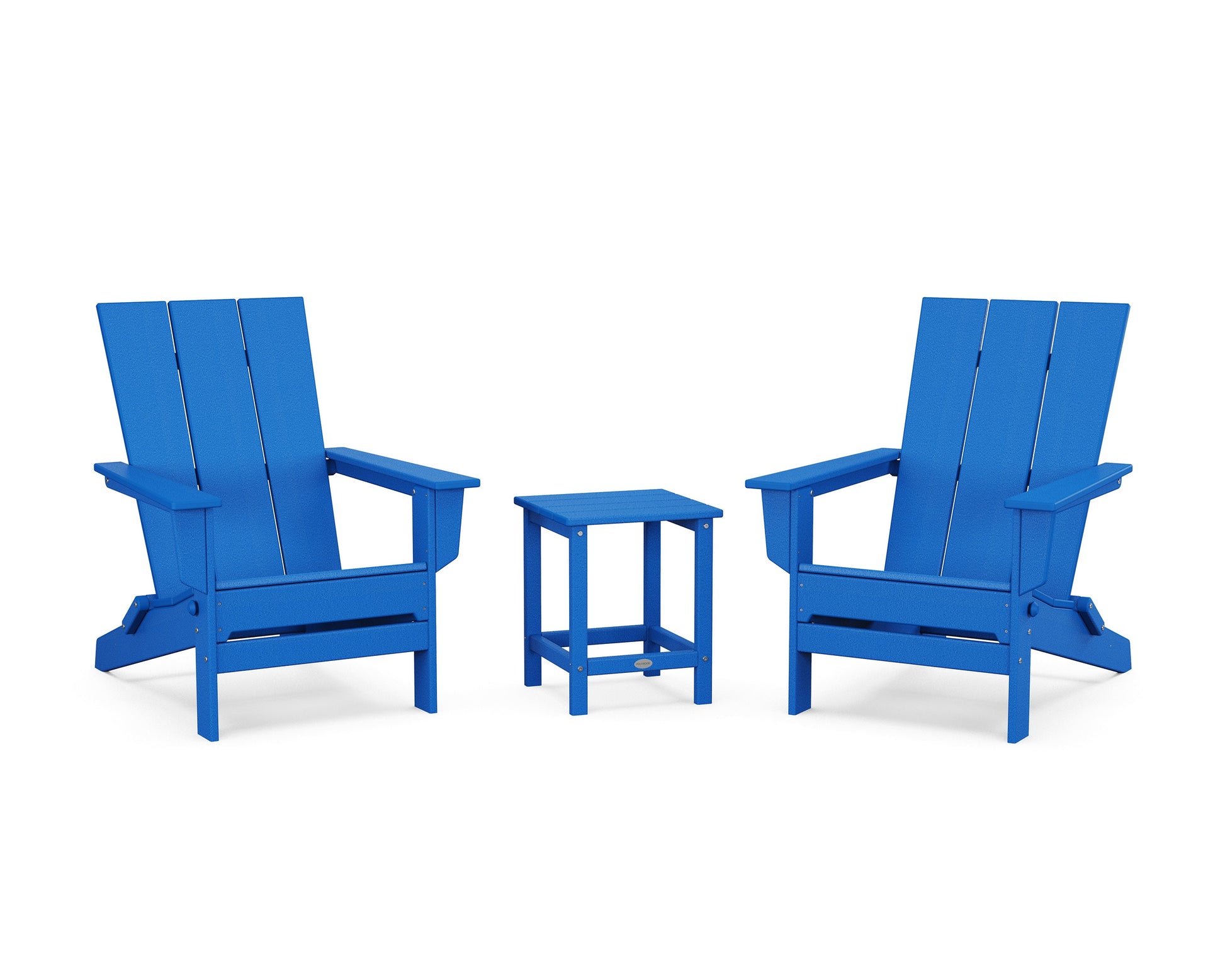 POLYWOOD 3-Piece Modern Studio Folding Adirondack Set — Pacific Blue