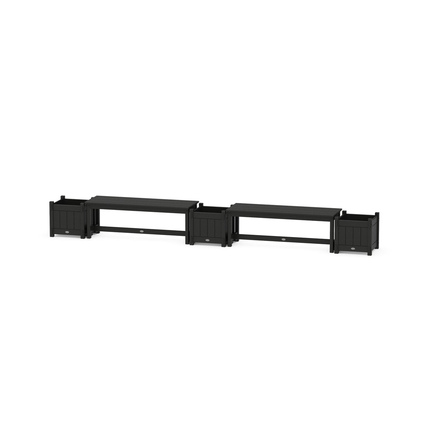 POLYWOOD 48" Vineyard Straight Double Planter Bench Set — Black