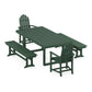 POLYWOOD Classic Adirondack 5-Piece Dining Set with Benches — Green