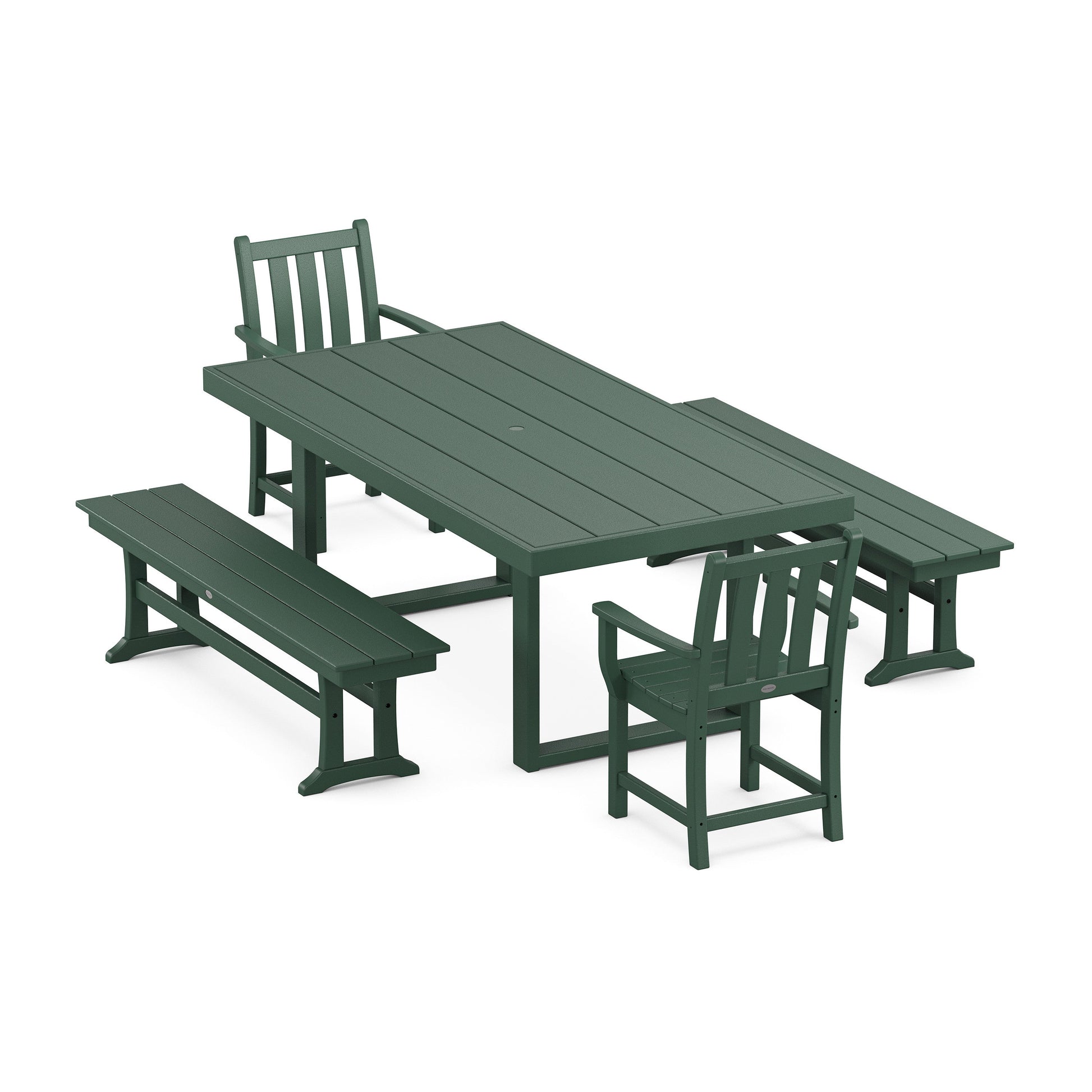POLYWOOD Traditional Garden 5-Piece Dining Set with Benches — Green