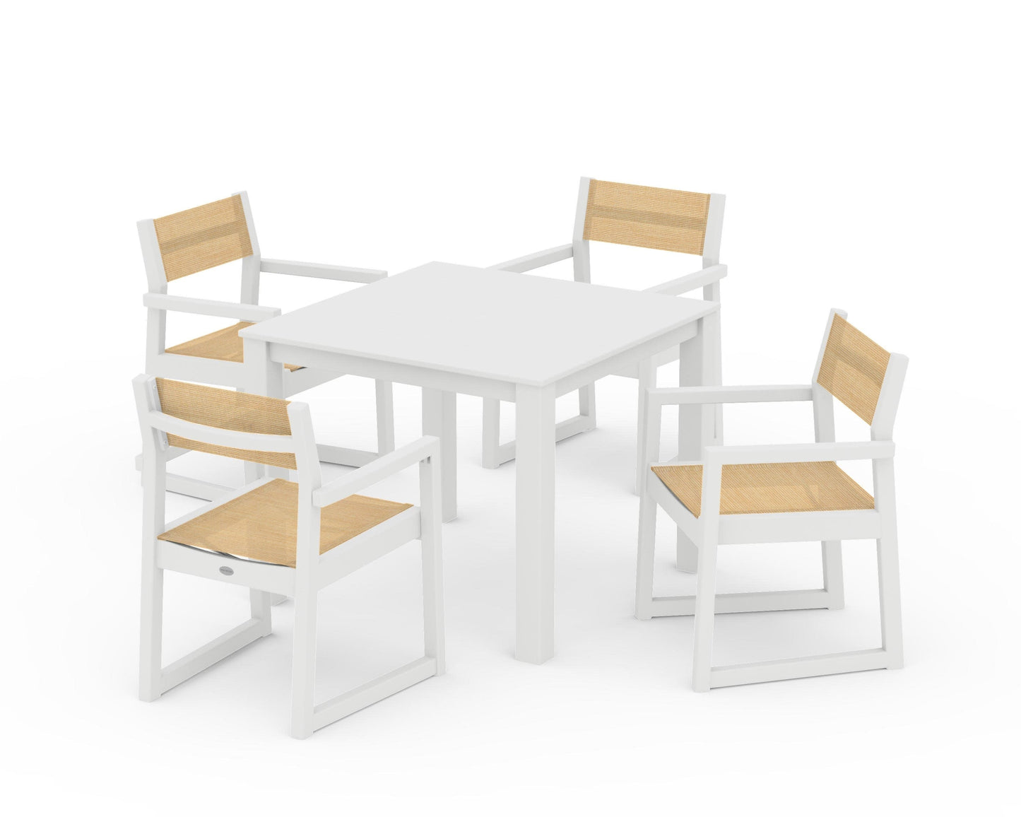 POLYWOOD EDGE Sling Arm Chair 5-Piece Parsons Dining Set — White / Dupioni Apricot Sling