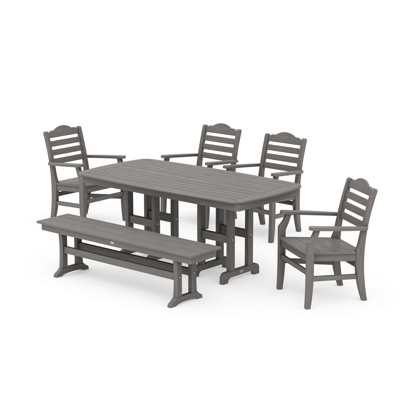 POLYWOOD Savannah 6-Piece Farmhouse Dining Set with Bench — Driftwood