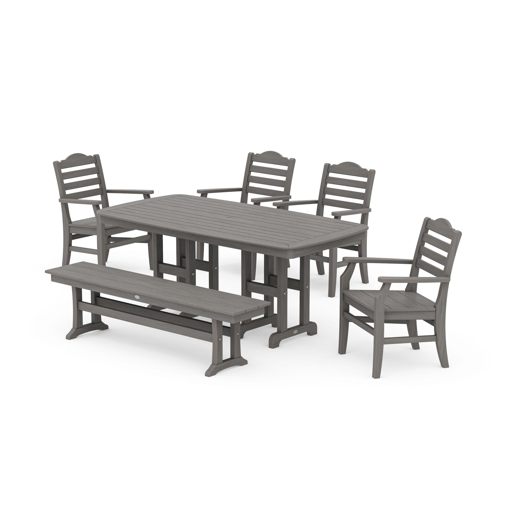 POLYWOOD Savannah 6-Piece Farmhouse Dining Set with Bench — Driftwood