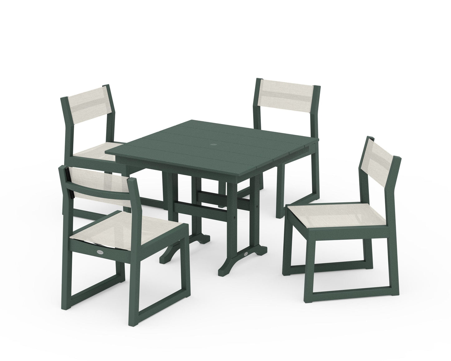 POLYWOOD EDGE Sling Side Chair 5-Piece Farmhouse Dining Set — Green / Parchment Sling
