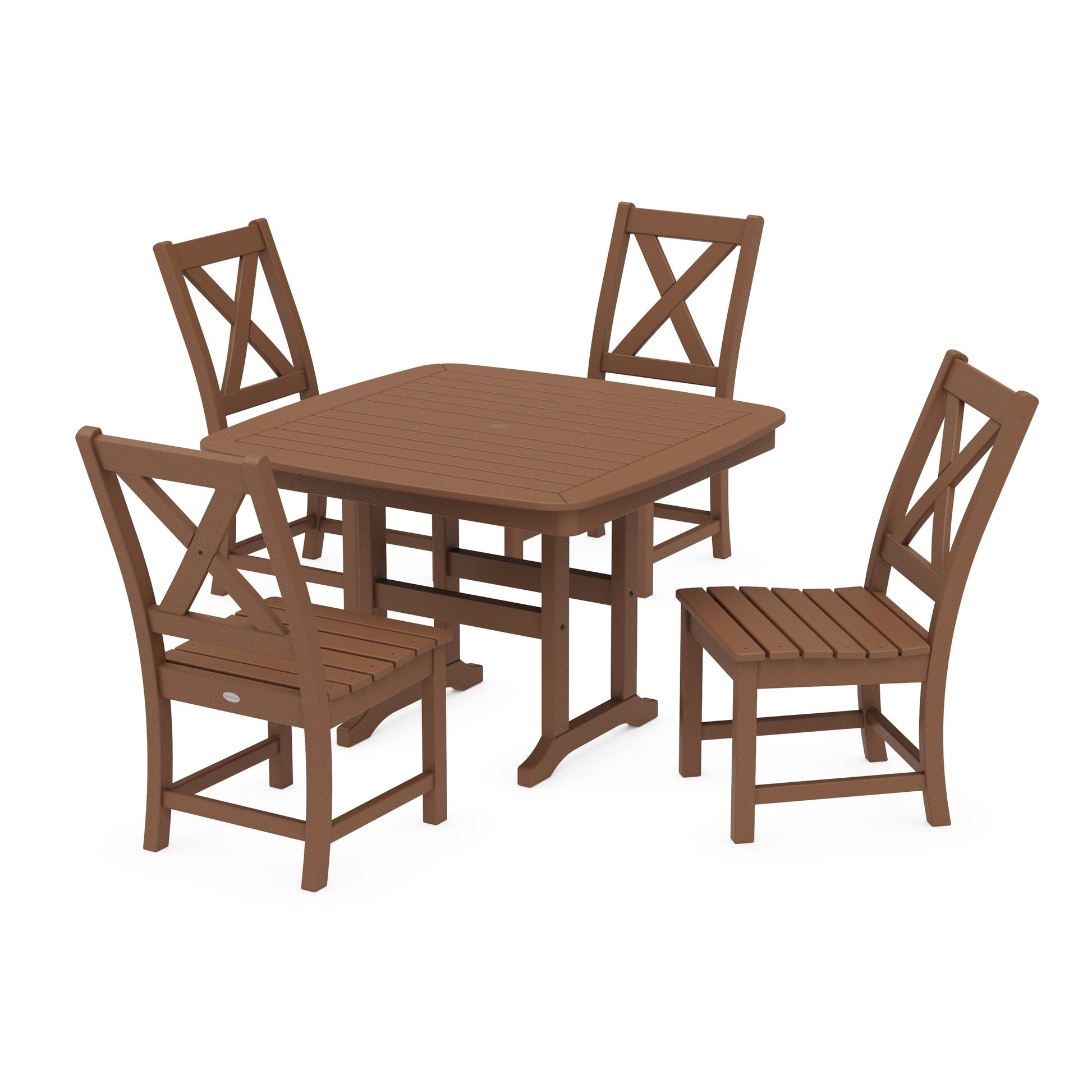 POLYWOOD Braxton Side Chair 5-Piece Dining Set with Trestle Legs — Teak