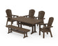 POLYWOOD Nautical Curveback Adirondack 6-Piece Farmhouse Dining Set with Trestle Legs and Bench — Kona
