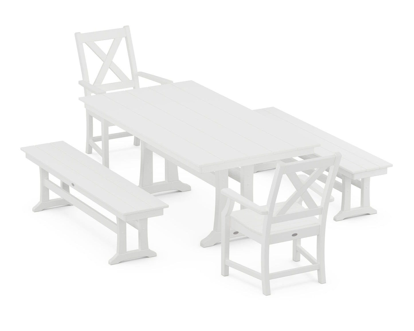 POLYWOOD Braxton 5-Piece Farmhouse Dining Set With Trestle Legs — White