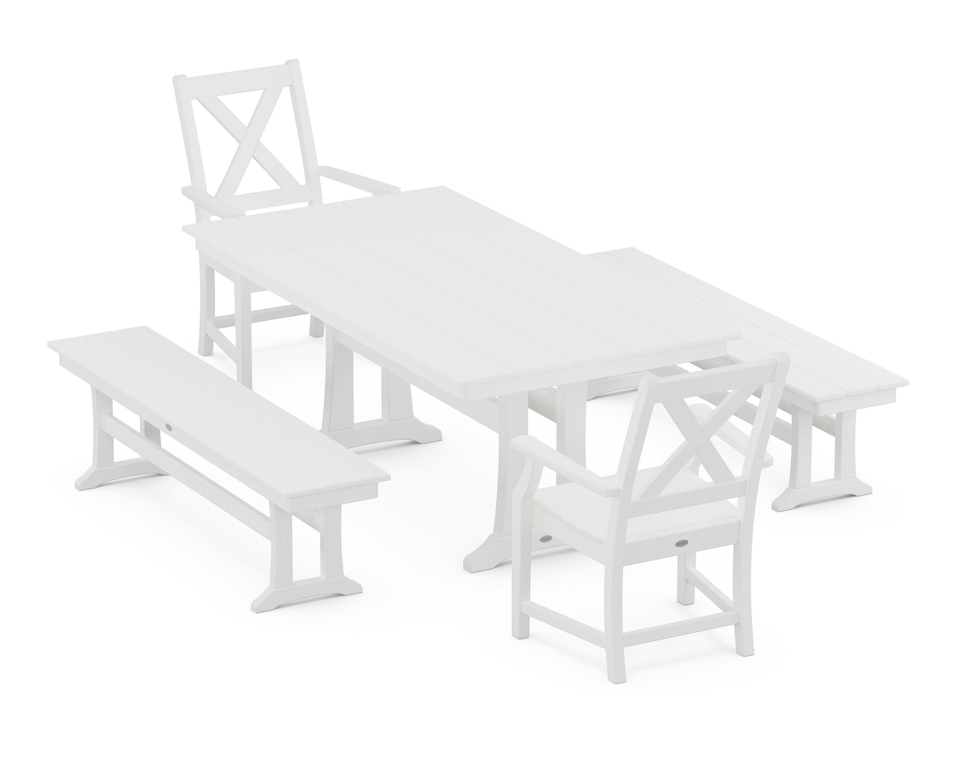 POLYWOOD Braxton 5-Piece Farmhouse Dining Set With Trestle Legs — White