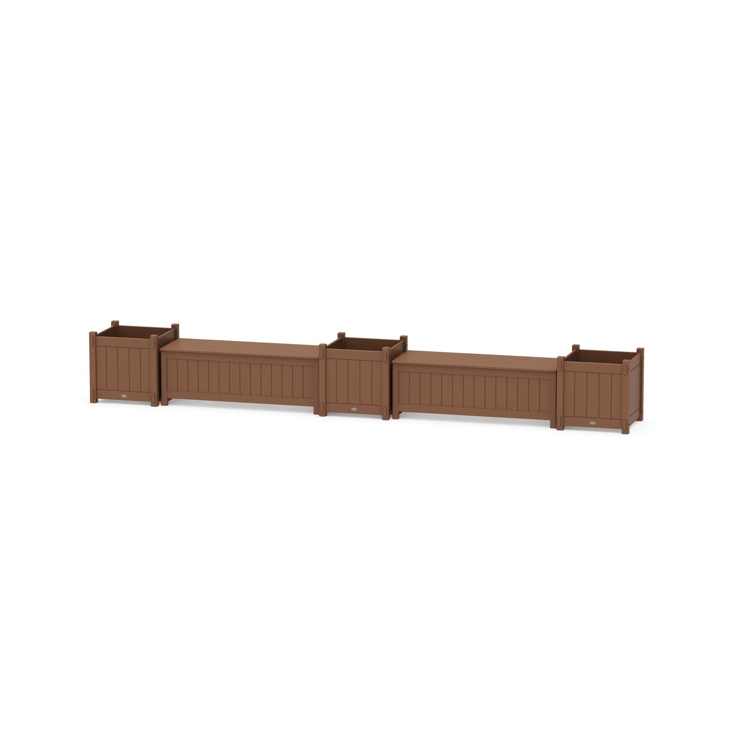 POLYWOOD 48" Vineyard Straight Double Planter Storage Bench Set- Large — Teak