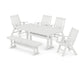 POLYWOOD Vineyard Folding Chair 6-Piece Dining Set with Trestle Legs and Bench — White