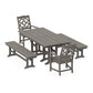 POLYWOOD Chinoiserie 5-Piece Farmhouse Dining Set with Benches — Driftwood