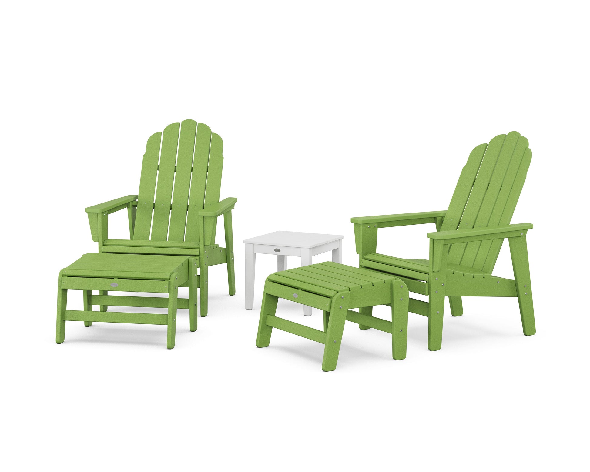 POLYWOOD 5-Piece Vineyard Grand Upright Adirondack Set with Ottomans and Side Table — Lime / White