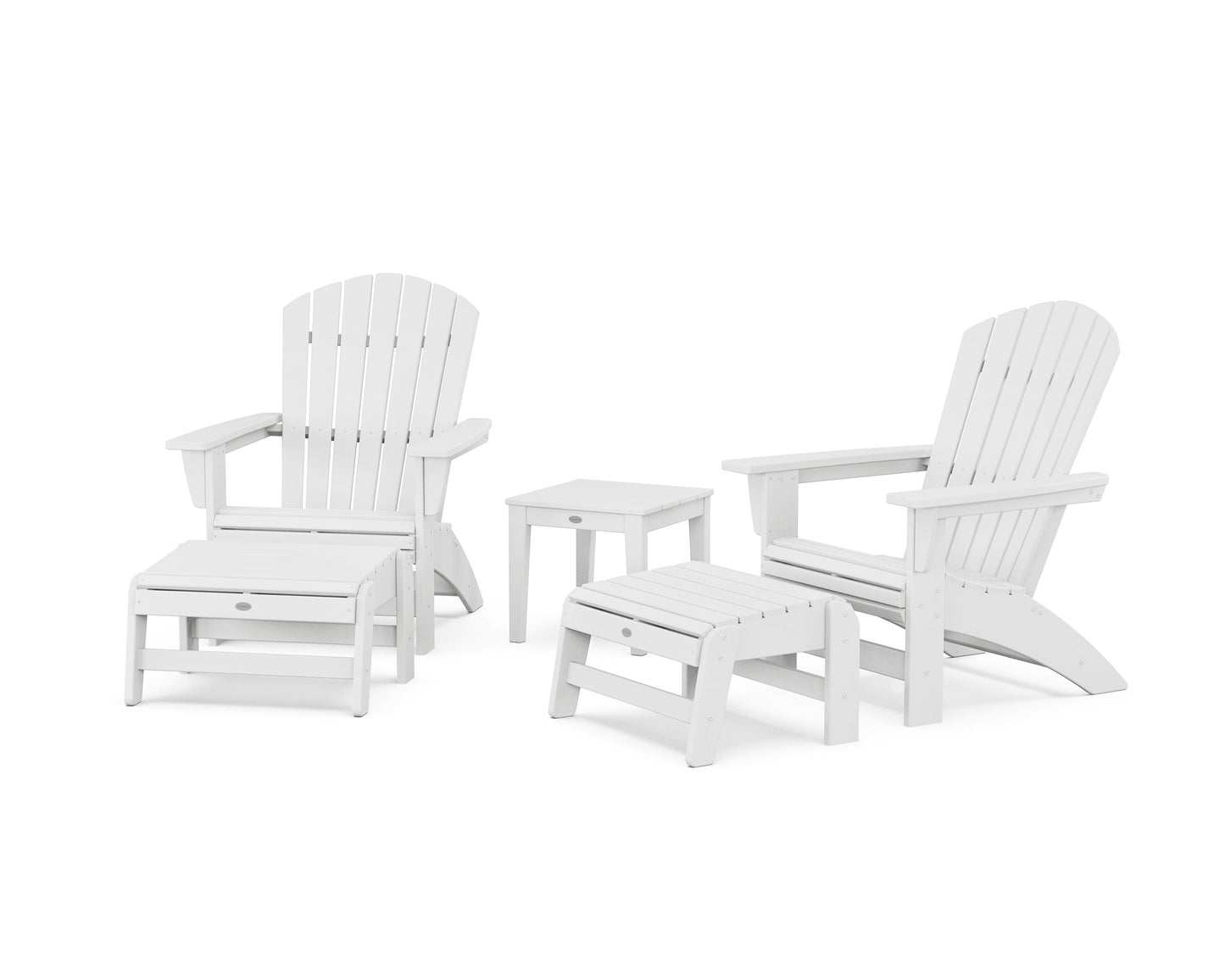 POLYWOOD 5-Piece Nautical Grand Adirondack Set with Ottomans and Side Table — White