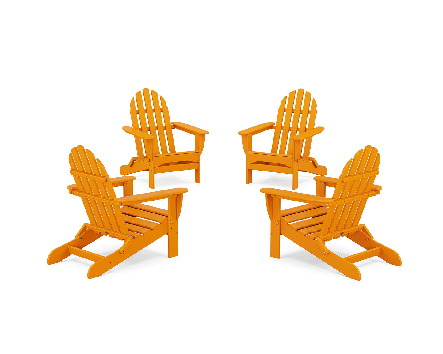 POLYWOOD 4-Piece Classic Folding Adirondack Conversation Set — Tangerine