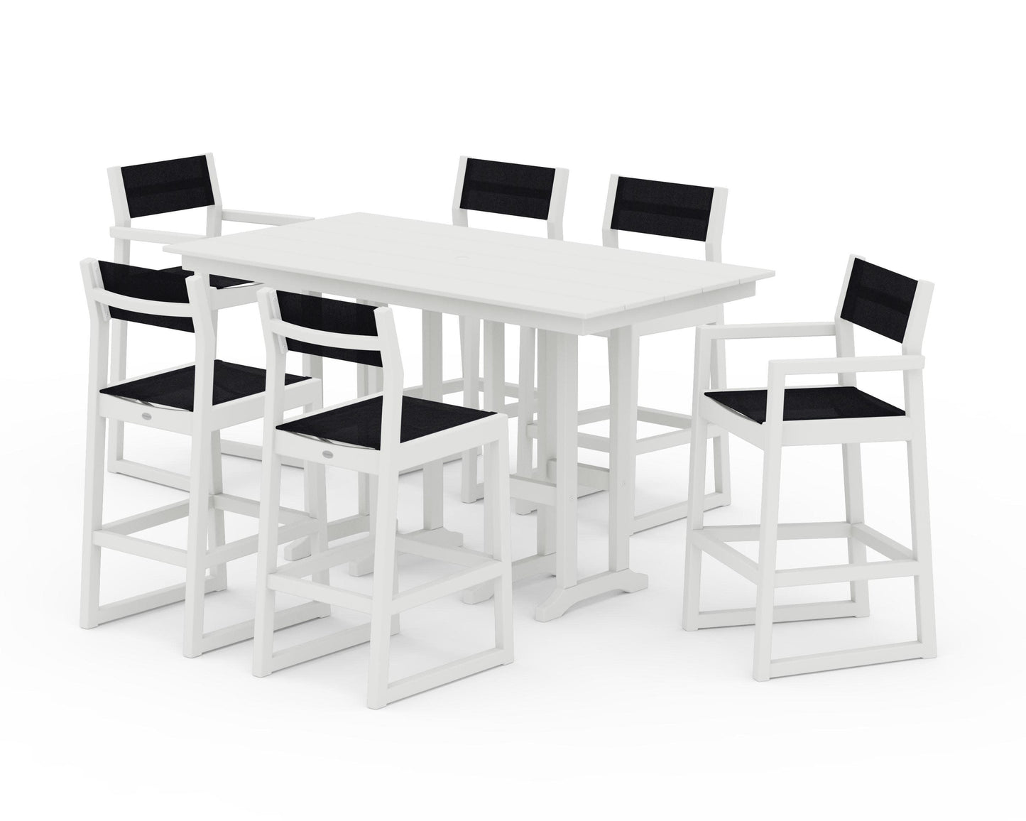 POLYWOOD EDGE Sling 7-Piece Farmhouse Bar Set — White / Black Sling