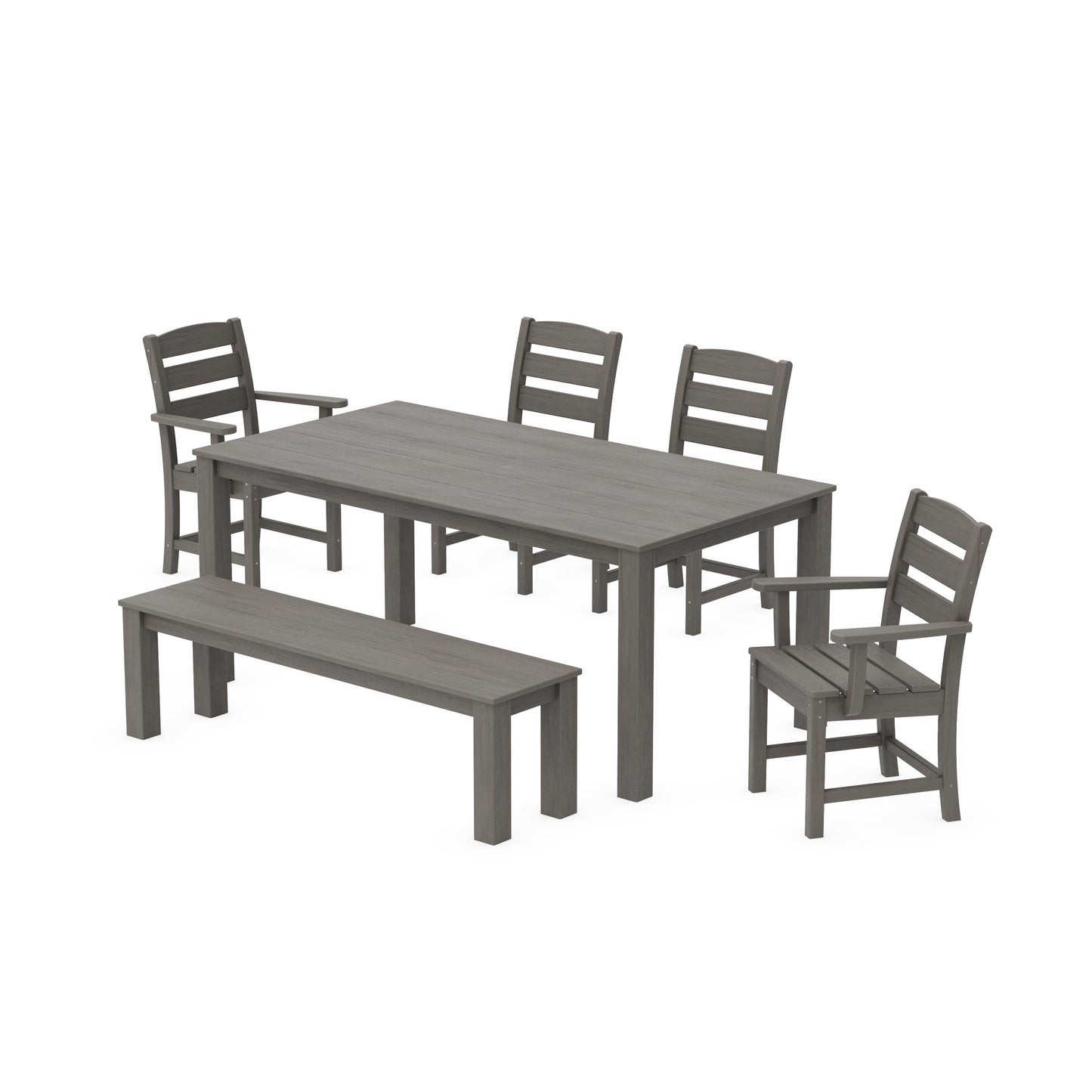 POLYWOOD Lakeside 6-Piece Parsons Dining Set with Bench — Driftwood