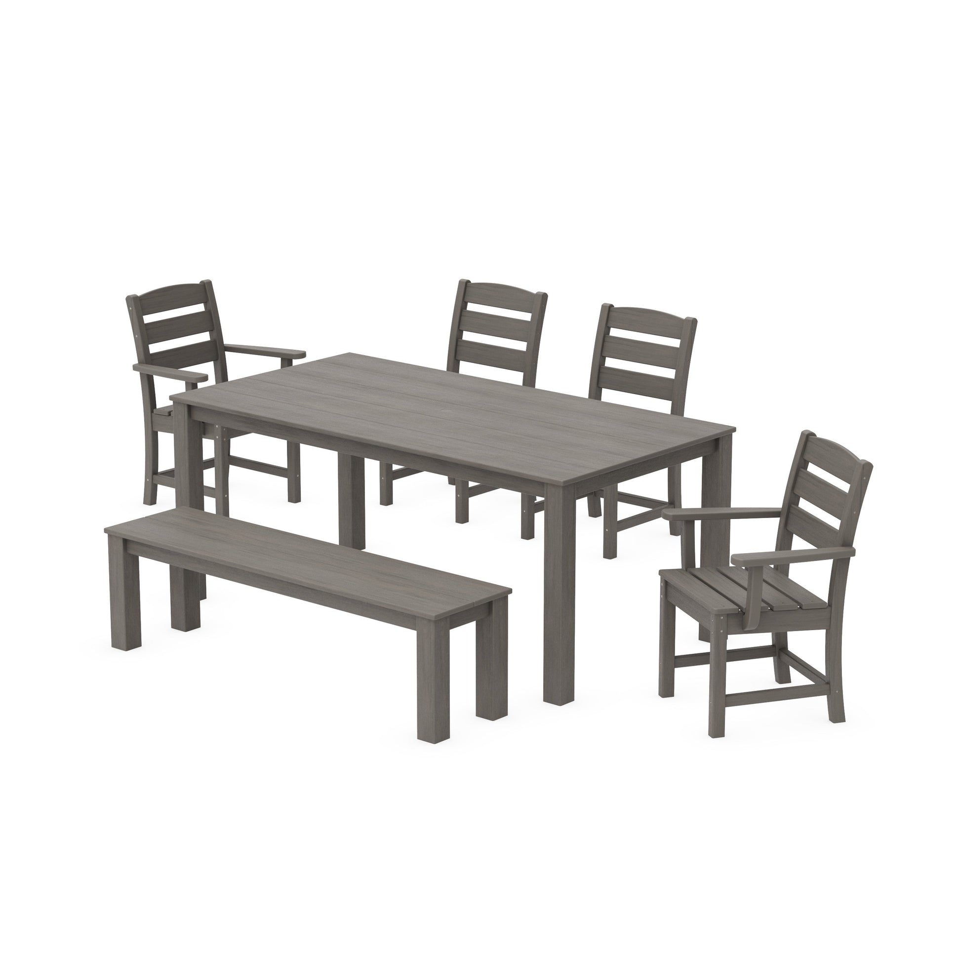 POLYWOOD Lakeside 6-Piece Parsons Dining Set with Bench — Driftwood
