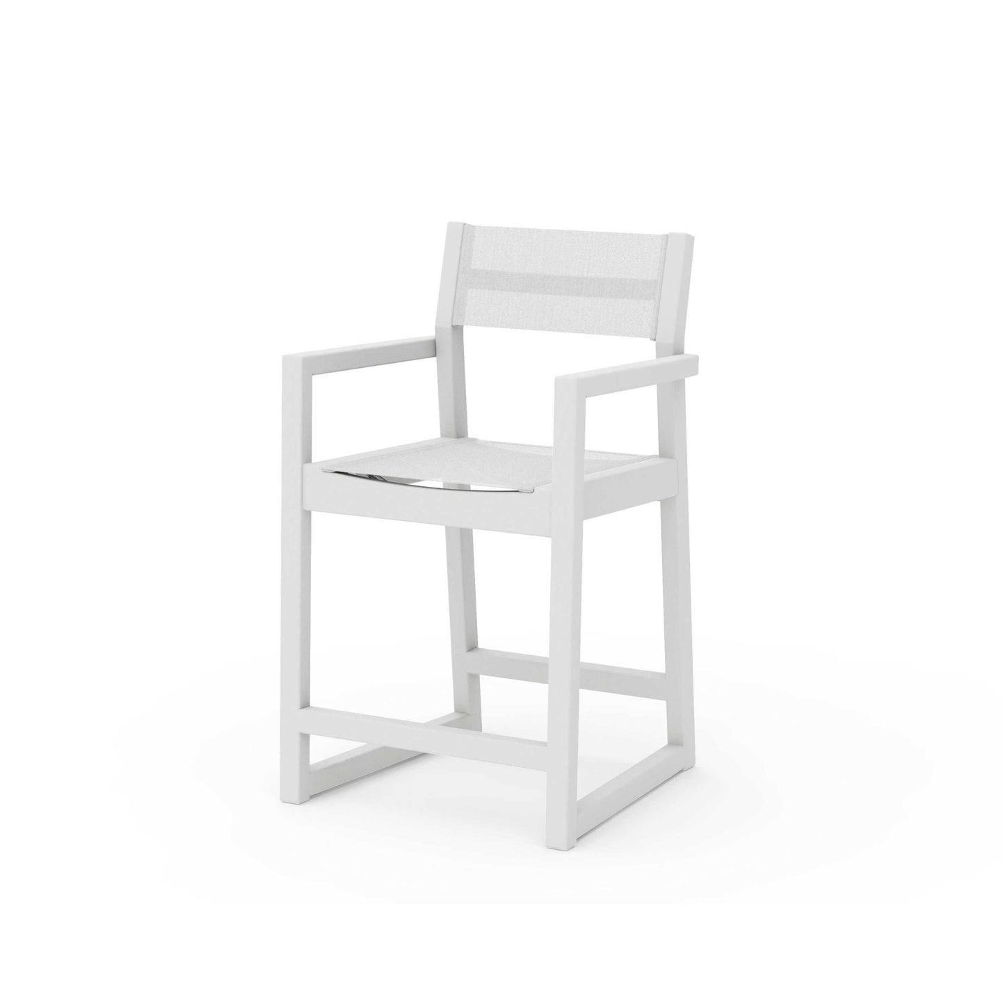 POLYWOOD EDGE Sling Counter Arm Chair — Vintage White / White Sling