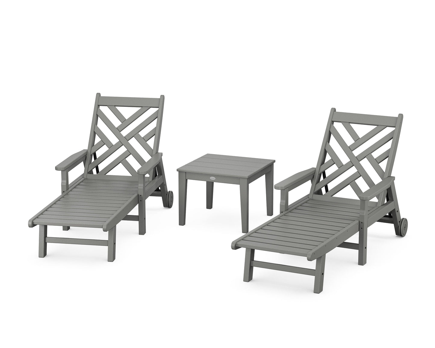 POLYWOOD Chippendale 3-Piece Chaise Set with Arms and Wheels — Slate Grey