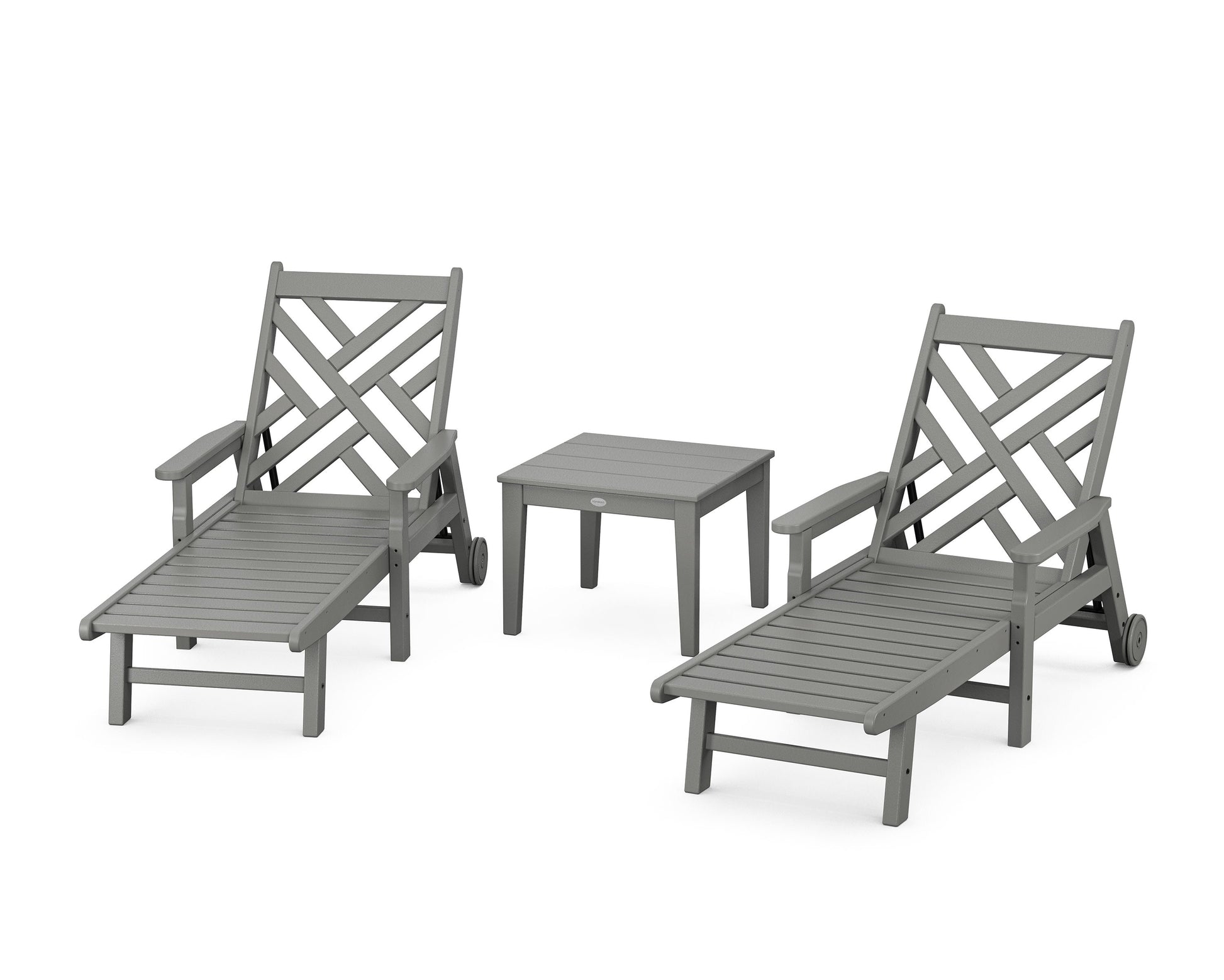 POLYWOOD Chippendale 3-Piece Chaise Set with Arms and Wheels — Slate Grey
