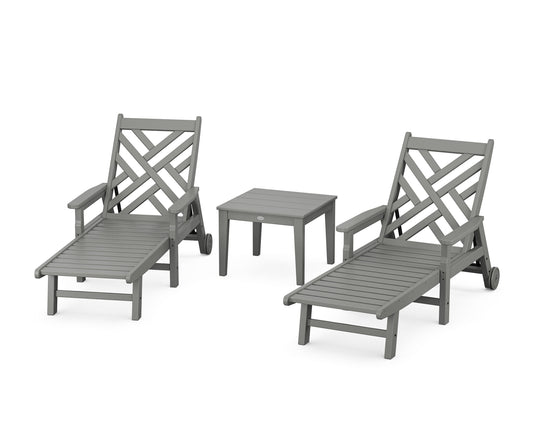 POLYWOOD Chippendale 3-Piece Chaise Set with Arms and Wheels — Slate Grey