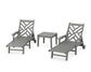 POLYWOOD Chippendale 3-Piece Chaise Set with Arms and Wheels — Slate Grey