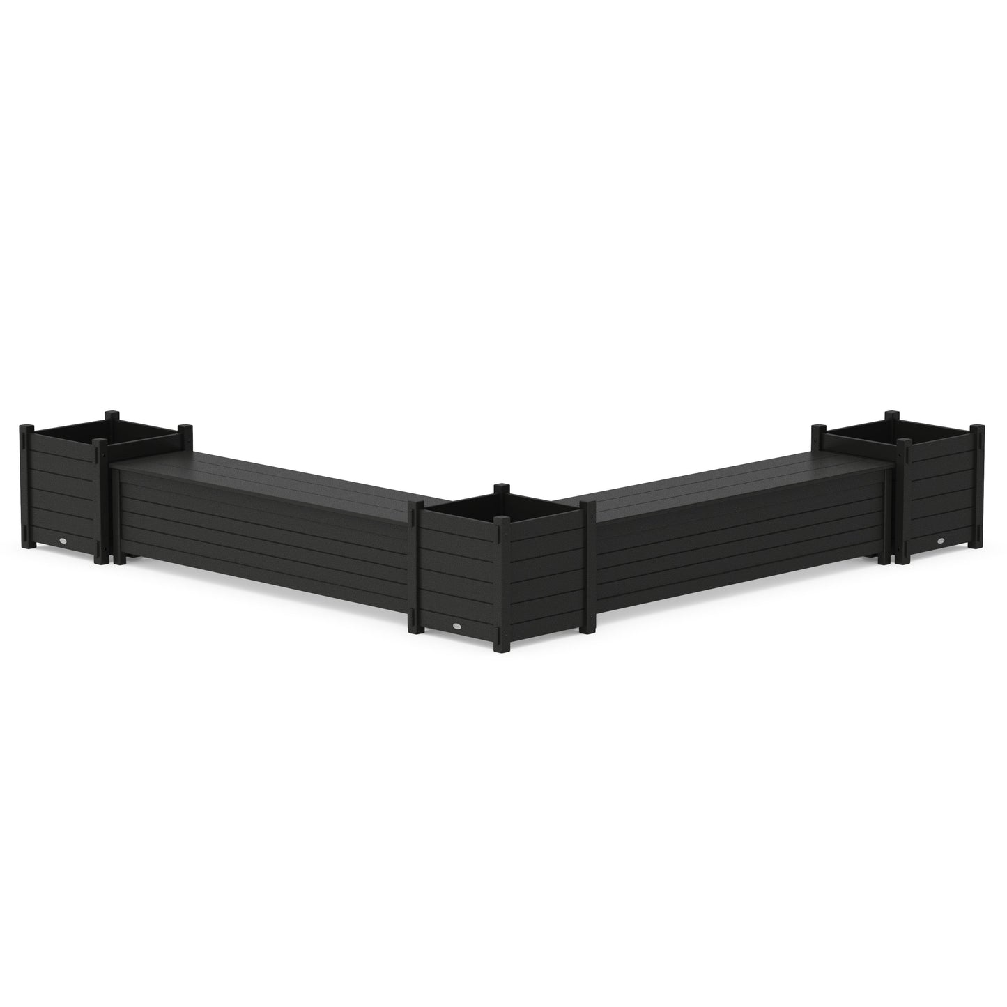 POLYWOOD 72" Nautical L- Shaped Planter Storage Bench Corner Set- Large — Black