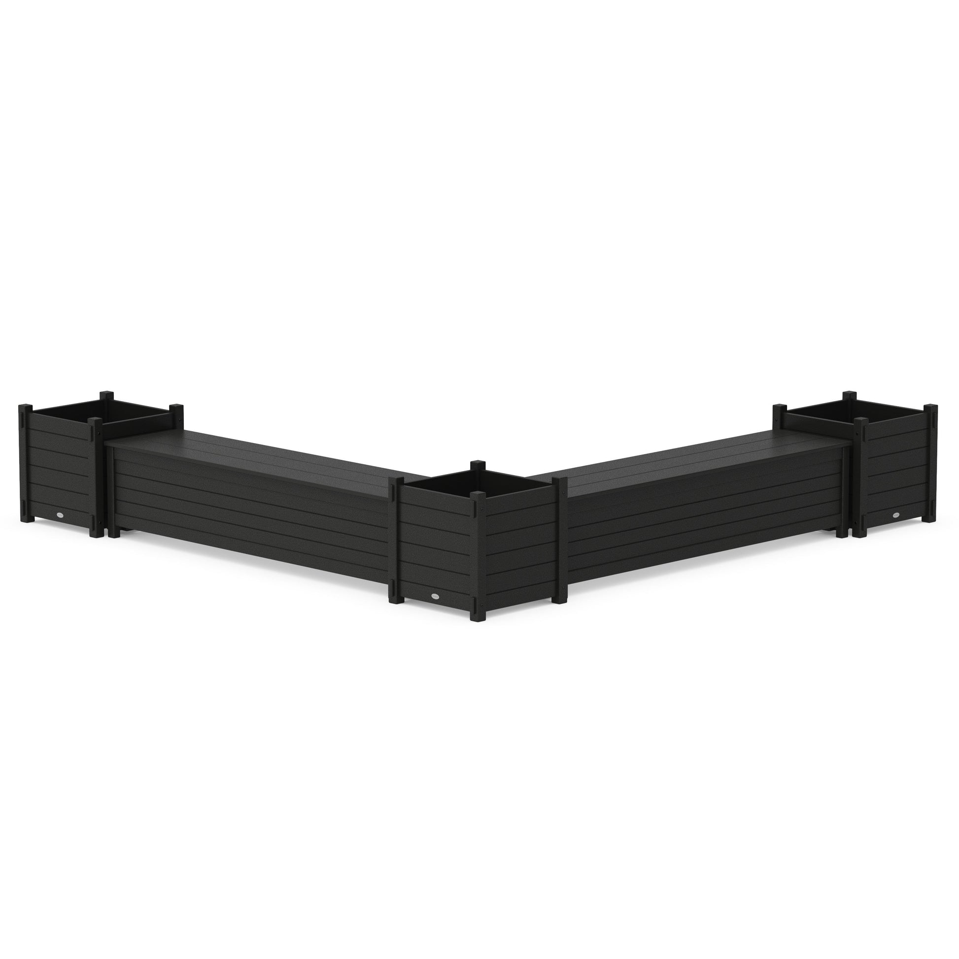 POLYWOOD 72" Nautical L- Shaped Planter Storage Bench Corner Set- Large — Black