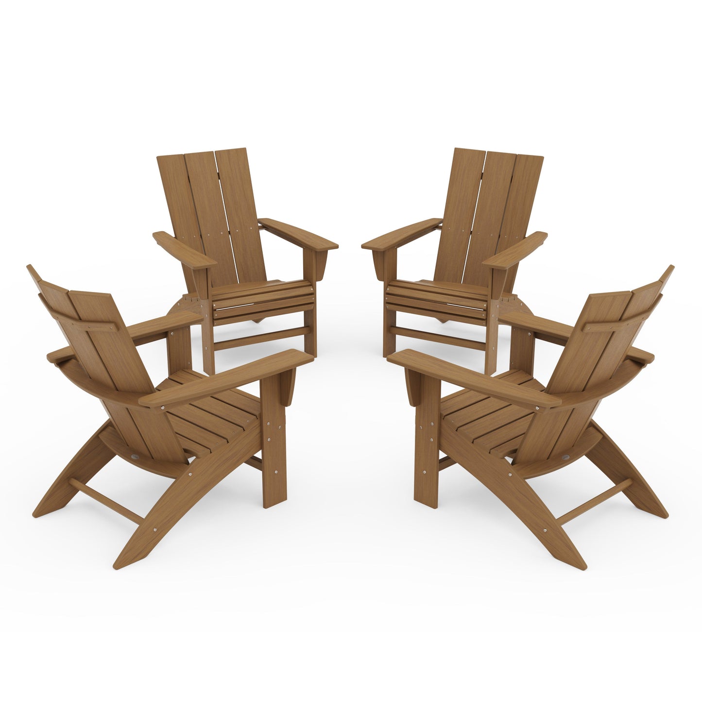 POLYWOOD 4-Piece Modern Curveback Adirondack Conversation Set — Natural