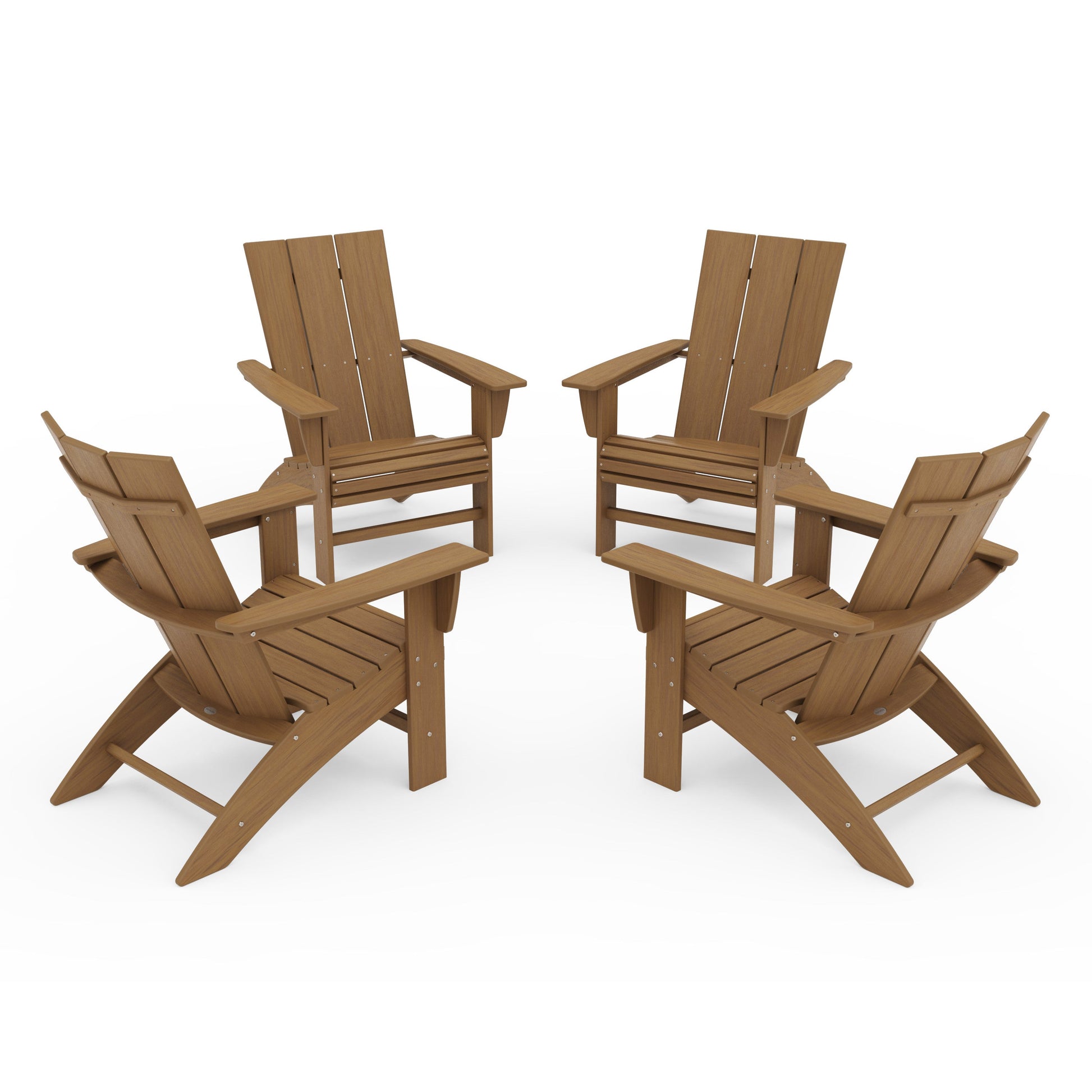 POLYWOOD 4-Piece Modern Curveback Adirondack Conversation Set — Natural