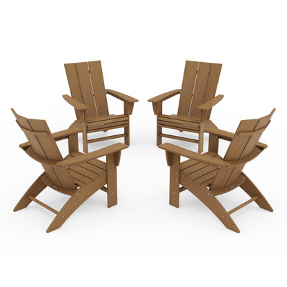 POLYWOOD 4-Piece Modern Curveback Adirondack Conversation Set — Natural