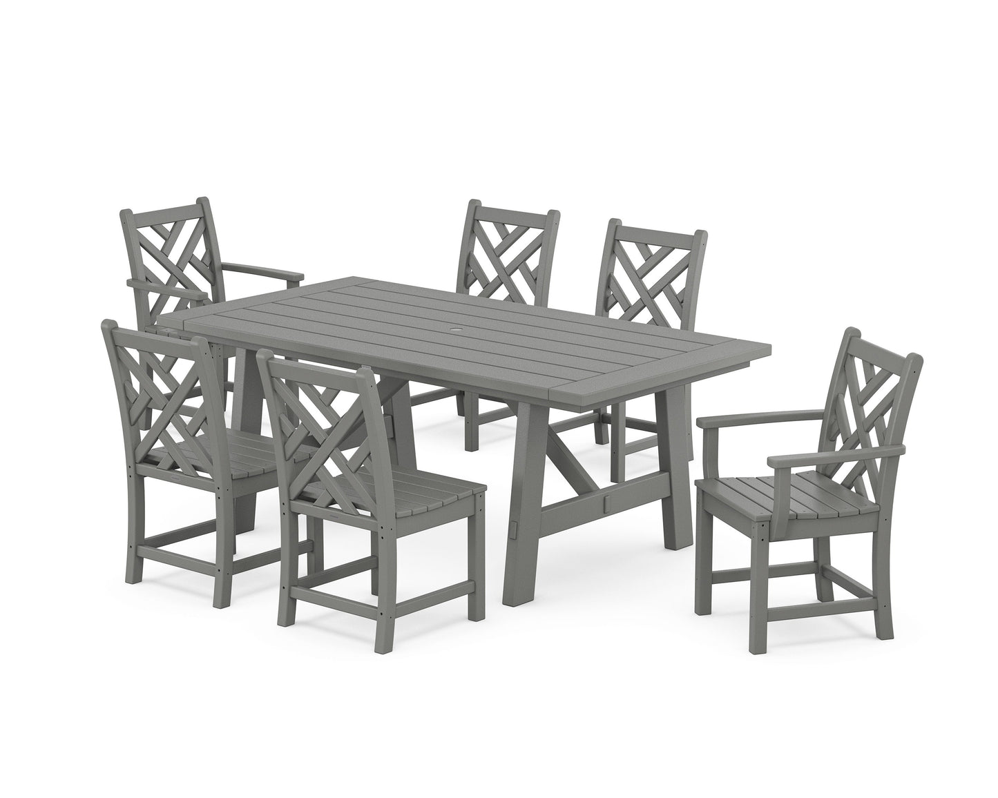 POLYWOOD Chippendale 7-Piece Rustic Farmhouse Dining Set — Slate Grey