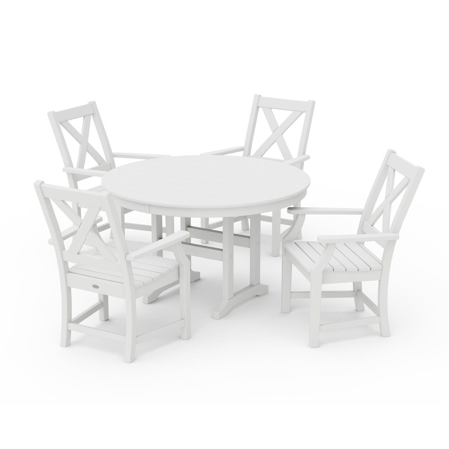 POLYWOOD Braxton 5-Piece Round Farmhouse Dining Set — White