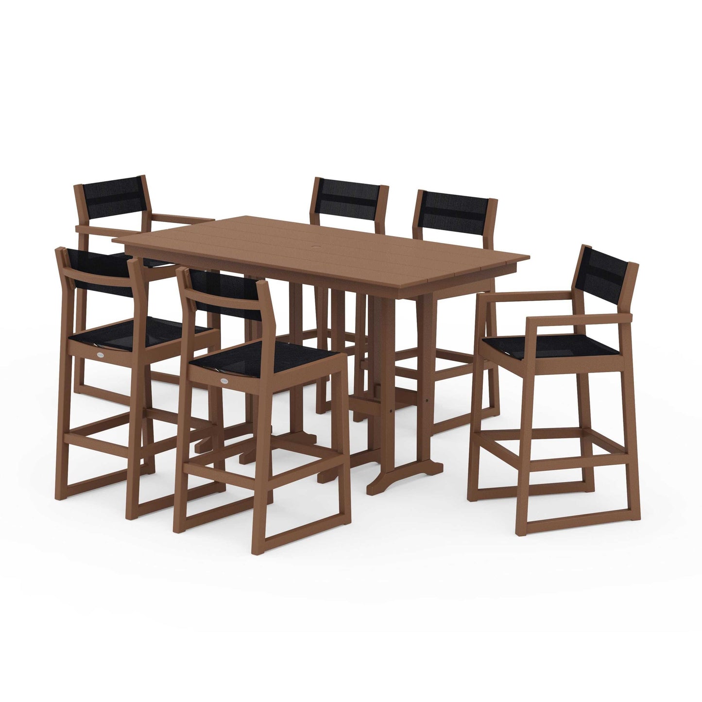 POLYWOOD EDGE Sling 7-Piece Farmhouse Bar Set — Teak / Black Sling