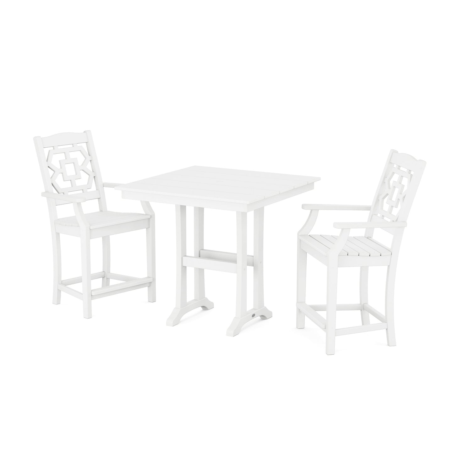 POLYWOOD Chinoiserie 3-Piece Farmhouse Counter Set with Trestle Legs — White