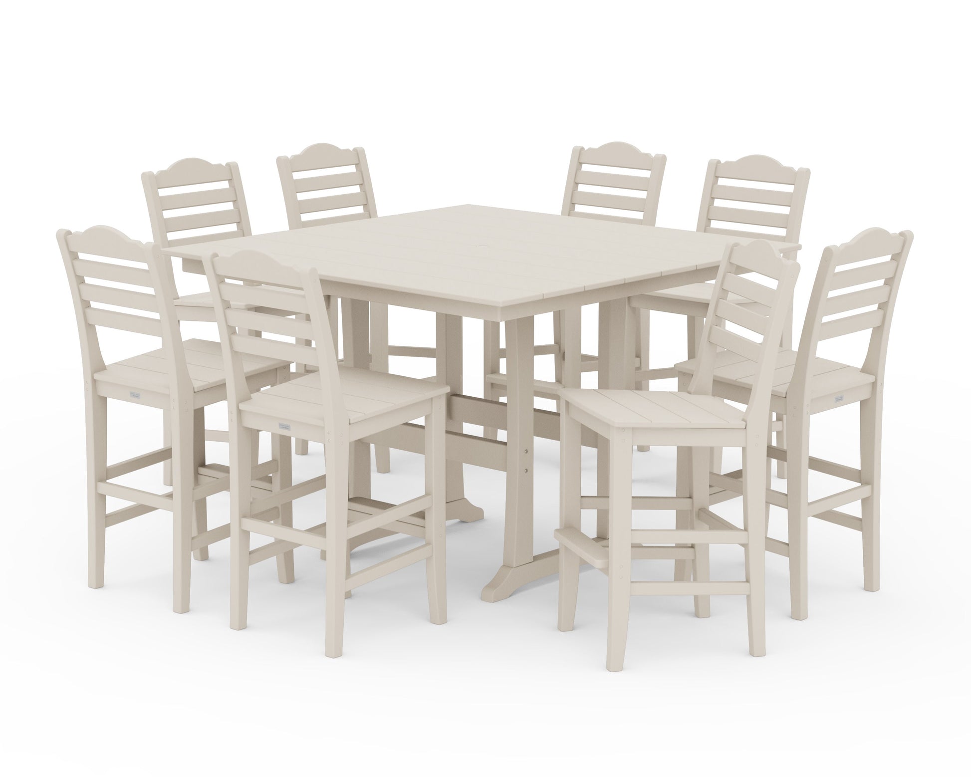 POLYWOOD Savannah Side Chair 9-Piece Square Farmhouse Bar Set with Trestle Legs — Sand