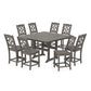 POLYWOOD Chinoiserie 9-Piece Square Farmhouse Side Chair Counter Set with Trestle Legs — Driftwood