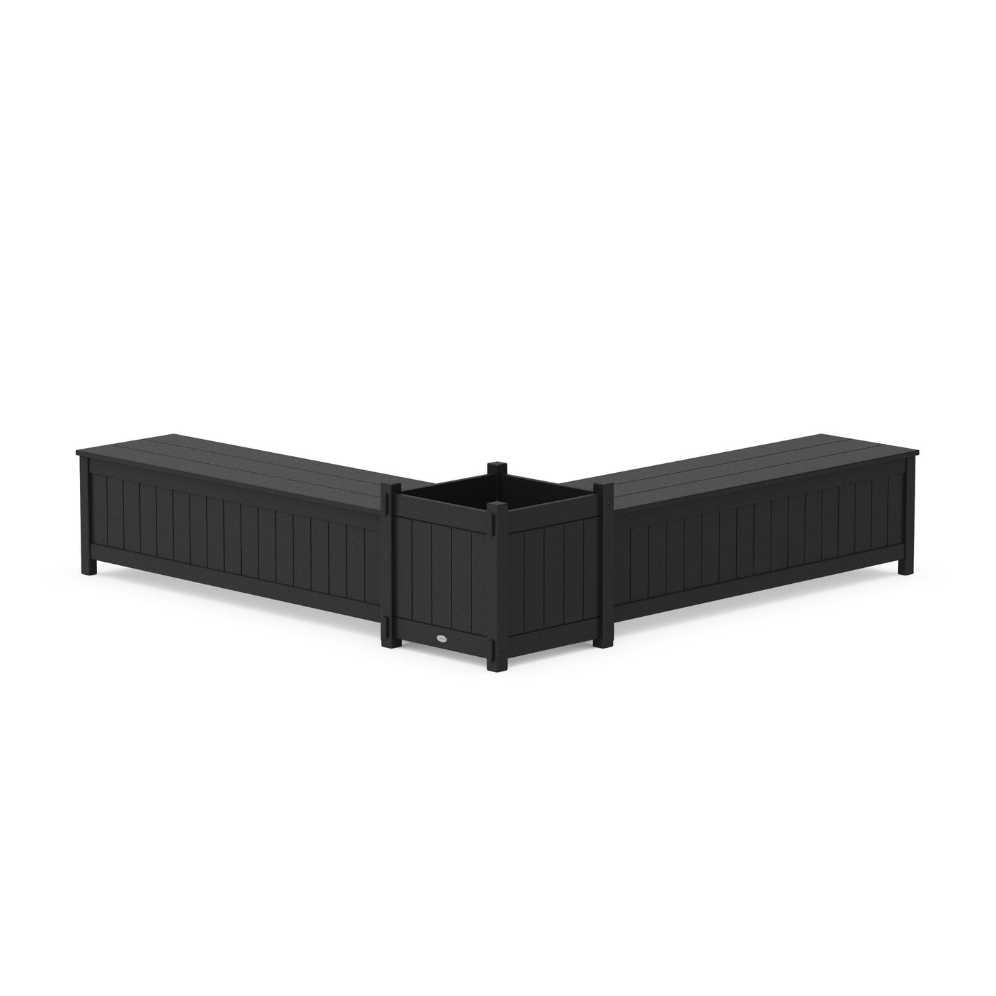 POLYWOOD 60" Vineyard L- Shaped Planter Storage Bench Set- Large — Black