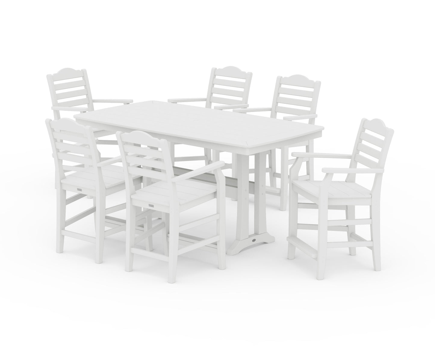 POLYWOOD Savannah Arm Chair 7-Piece Counter Set with Trestle Legs — White