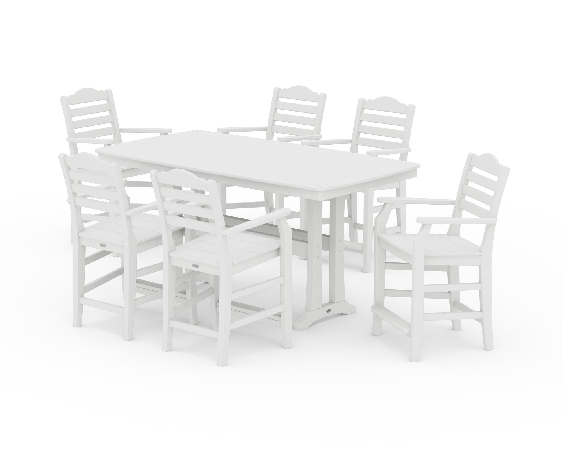 POLYWOOD Savannah Arm Chair 7-Piece Counter Set with Trestle Legs — White