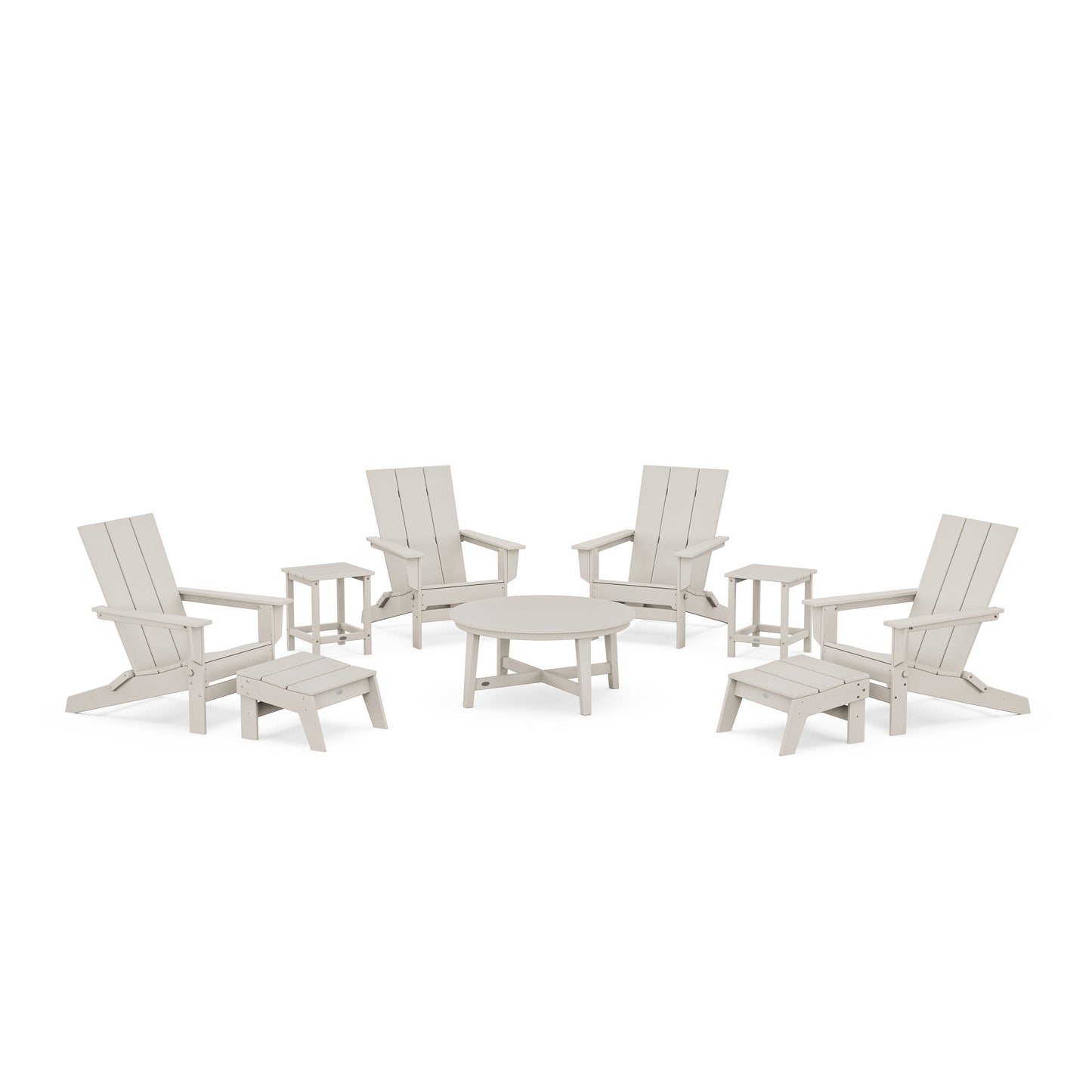 POLYWOOD Modern Studio Folding Adirondack 9-Piece Conversation Set — Sand