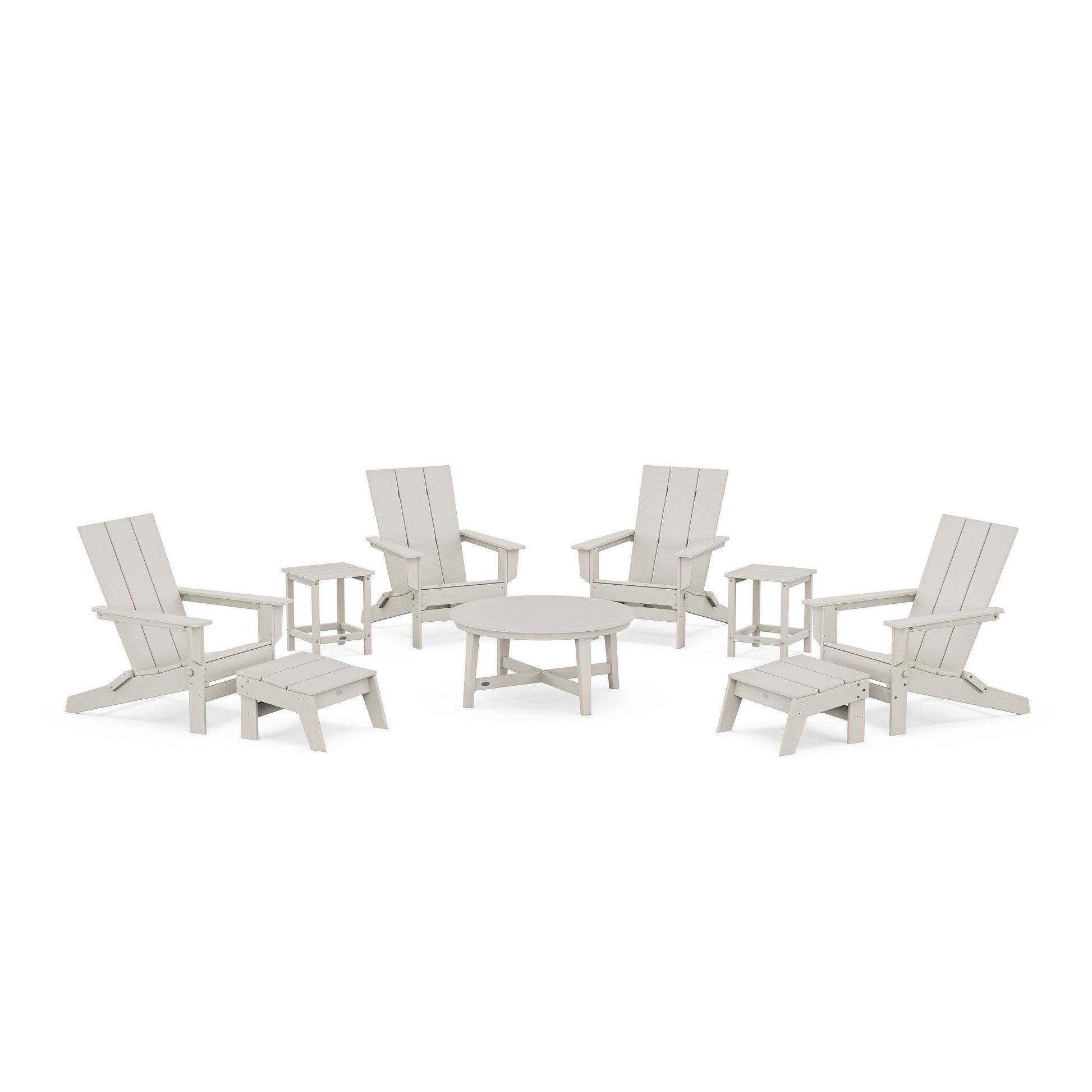 POLYWOOD Modern Studio Folding Adirondack 9-Piece Conversation Set — Sand