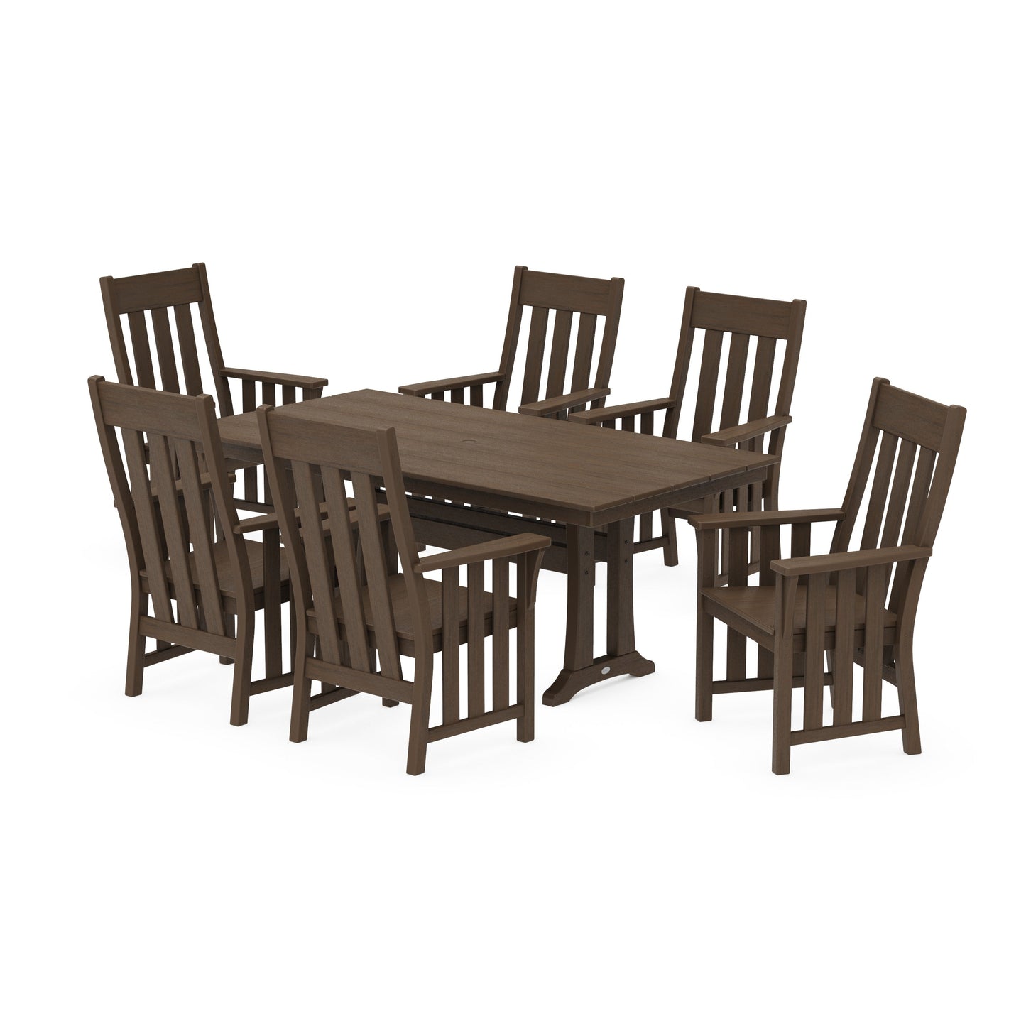 POLYWOOD Acadia Arm Chair 7-Piece Farmhouse Dining Set with Trestle Legs — Kona