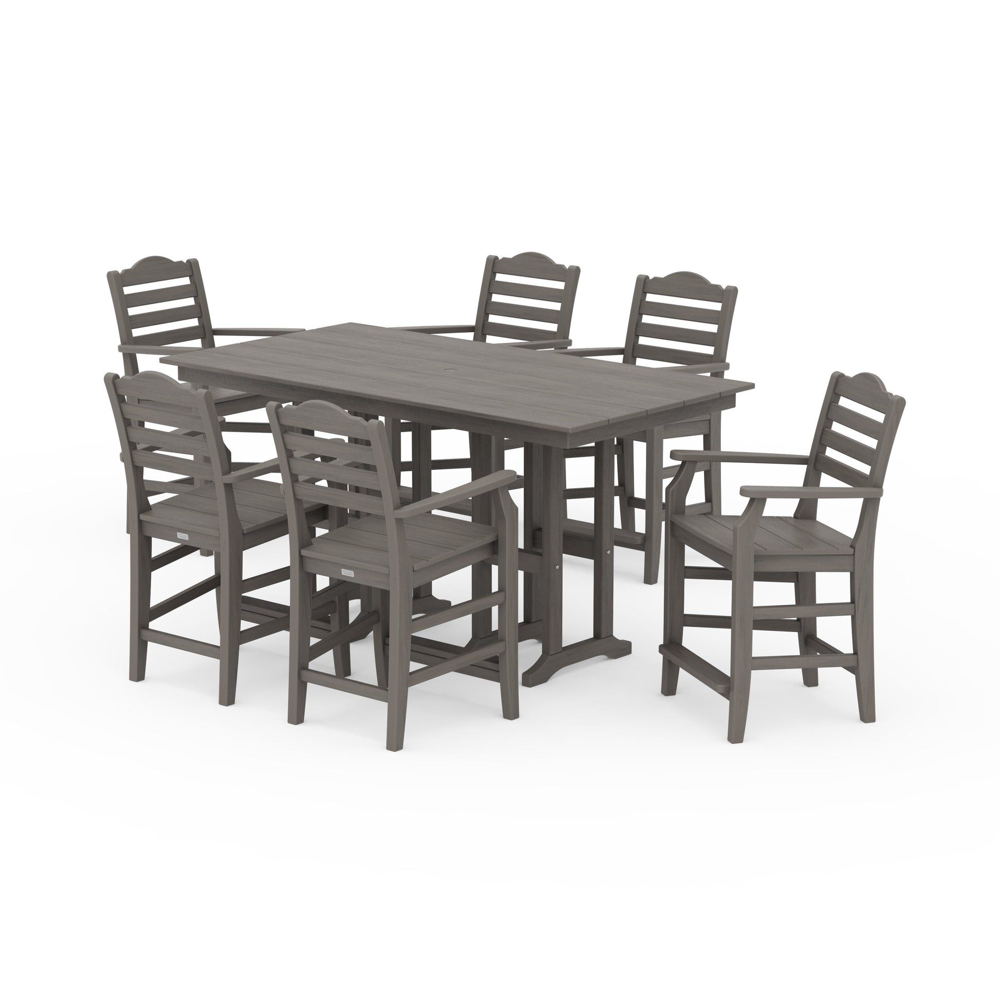 POLYWOOD Savannah Arm Chair 7-Piece Farmhouse Counter Set — Driftwood