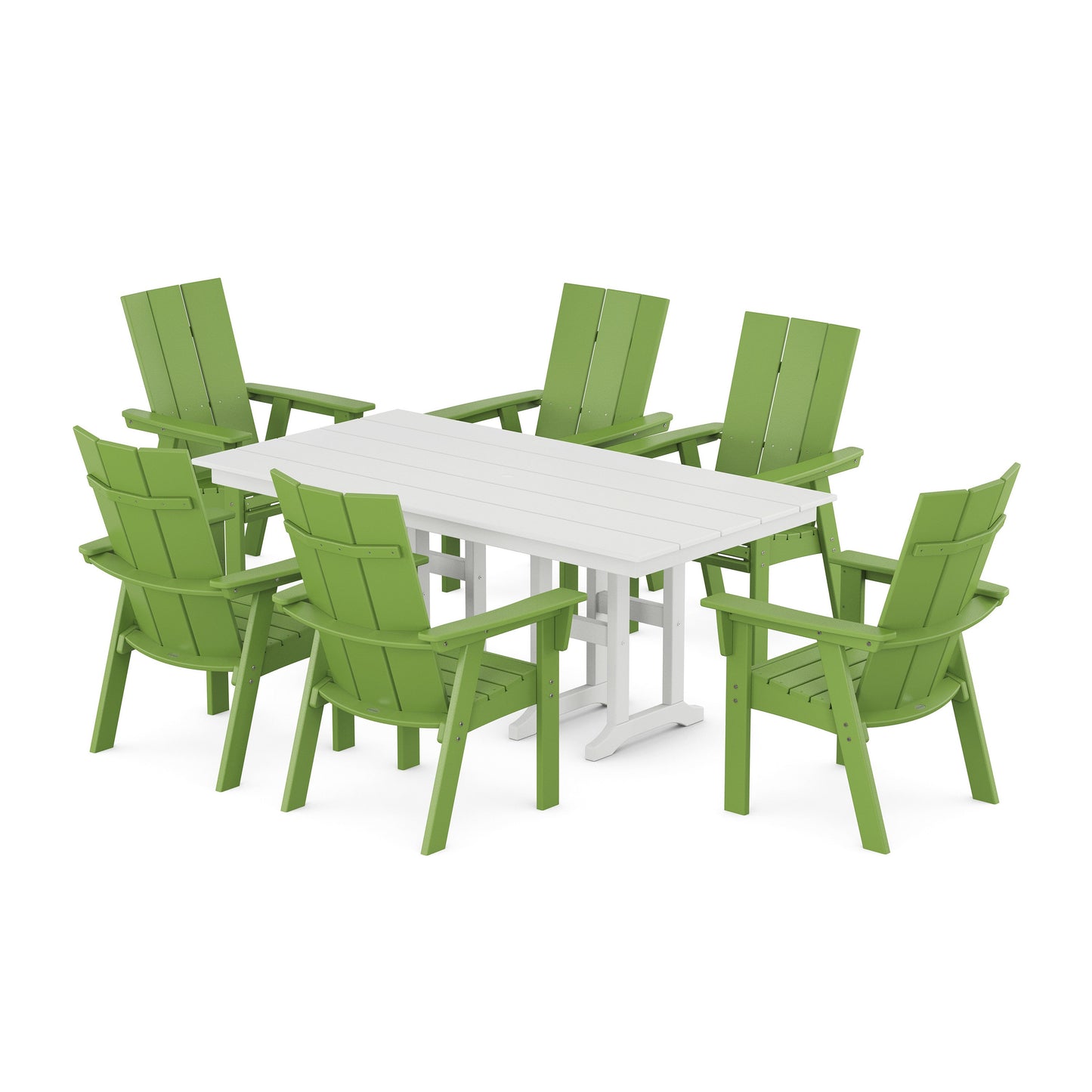 POLYWOOD Modern Curveback Adirondack 7-Piece Farmhouse Dining Set — Lime / White