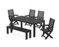 POLYWOOD Captain Folding Chair 6-Piece Parsons Dining Set with Bench — Black